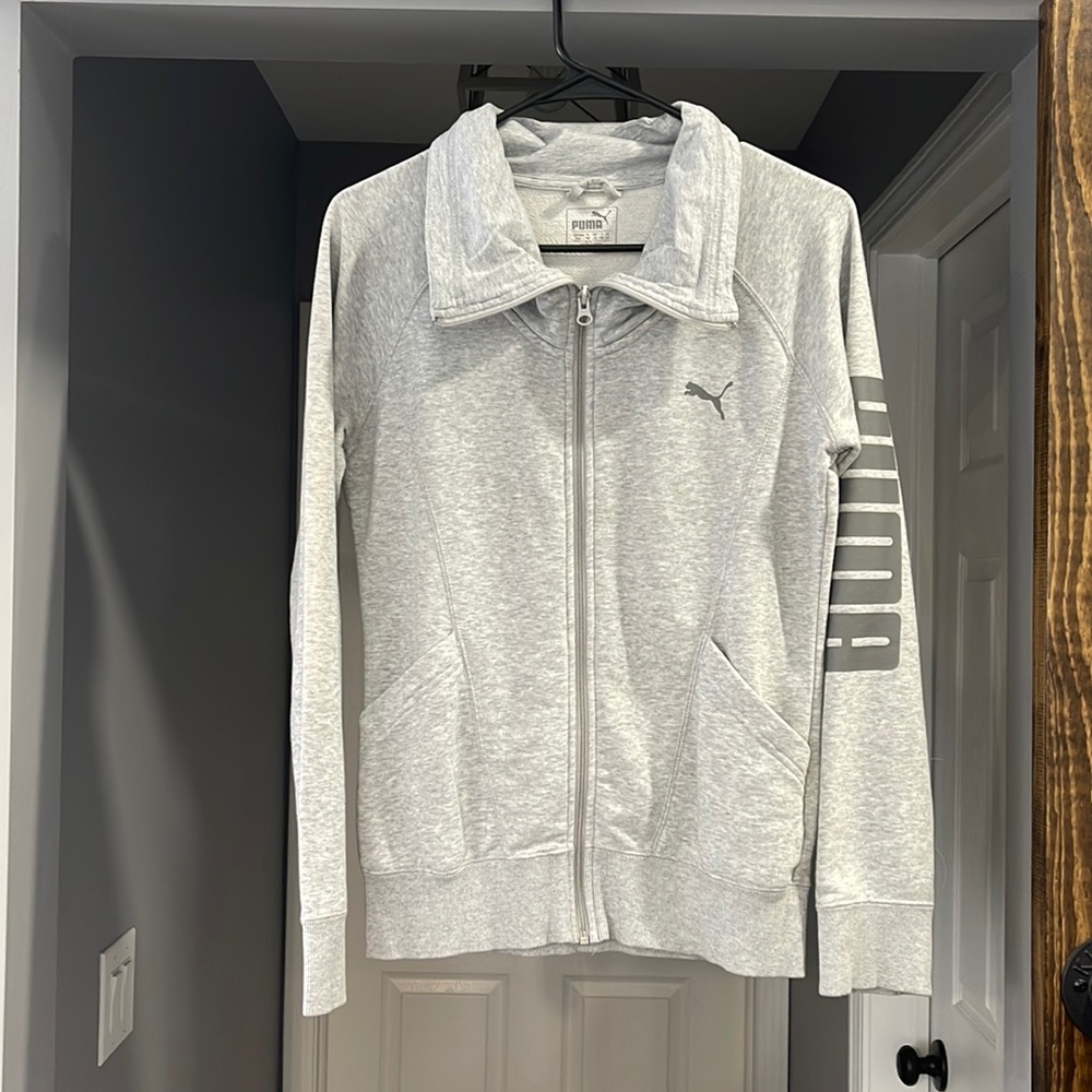 Puma grey zip up with collar, Womens small